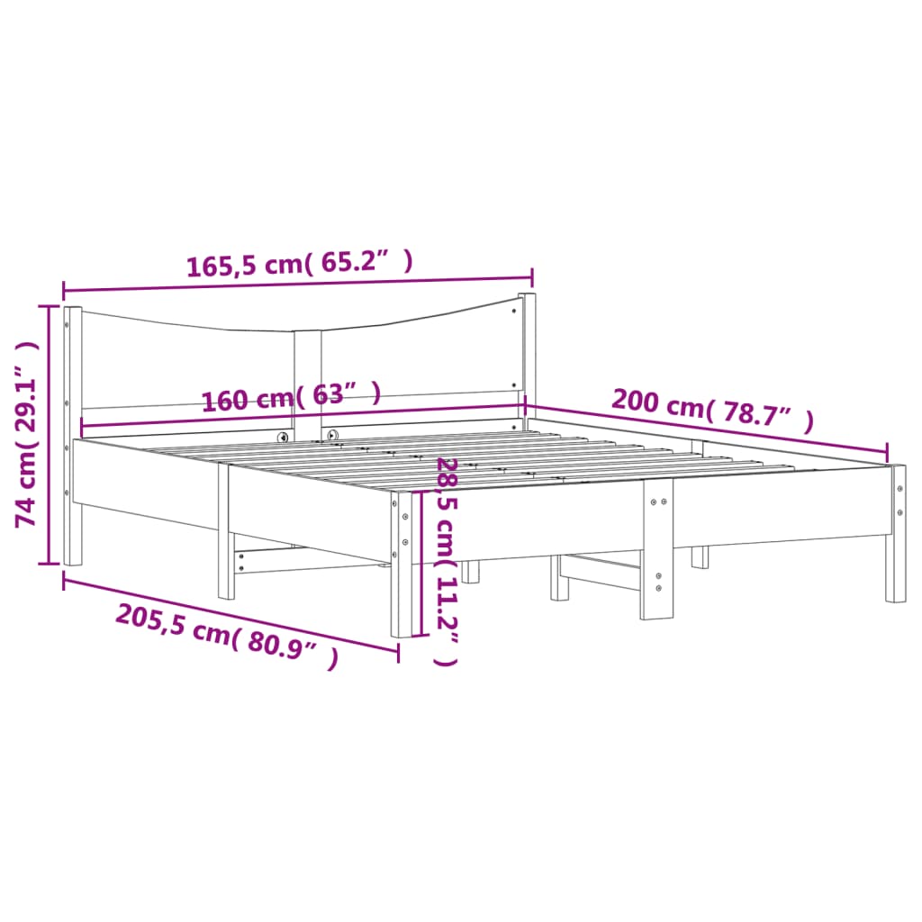 vidaXL Bed Frame without Mattress White 160x200 cm Solid Wood Pine