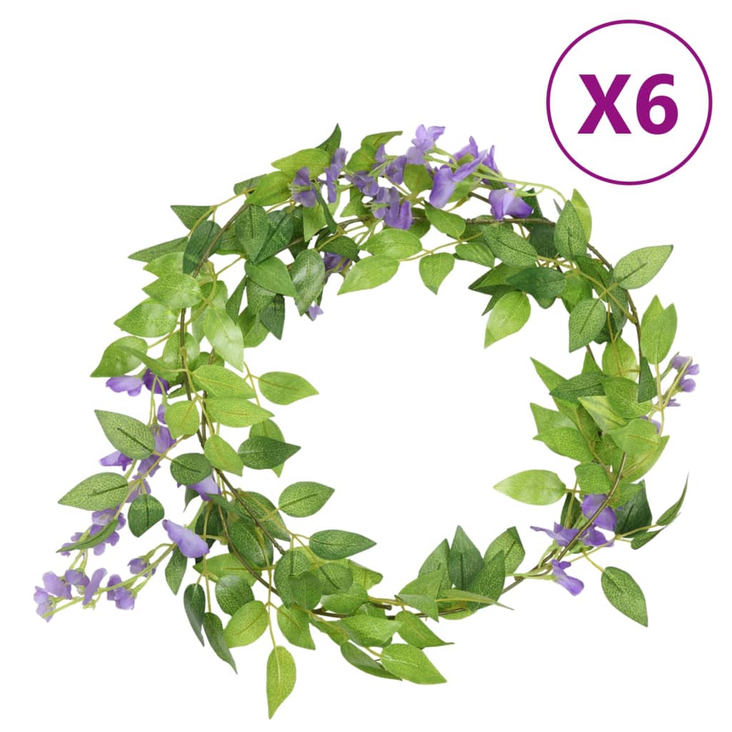 vidaXL Christmas Flower Garlands 6 pcs Purple 200 cm