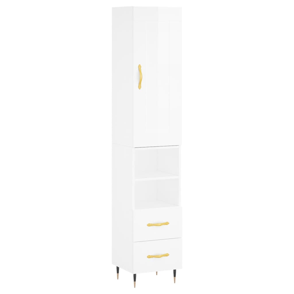 vidaXL Highboard High Gloss White 34.5x34x180 cm Engineered Wood