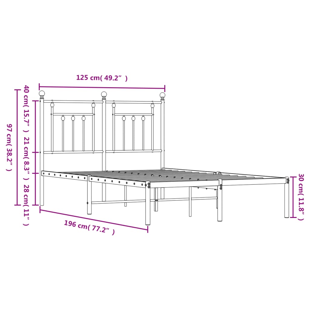 vidaXL Metal Bed Frame without Mattress with Headboard White 120x190 cm Small Double