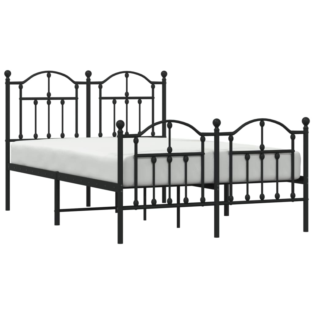 vidaXL Metal Bed Frame without Mattress with Footboard Black 120x190 cm Small Double