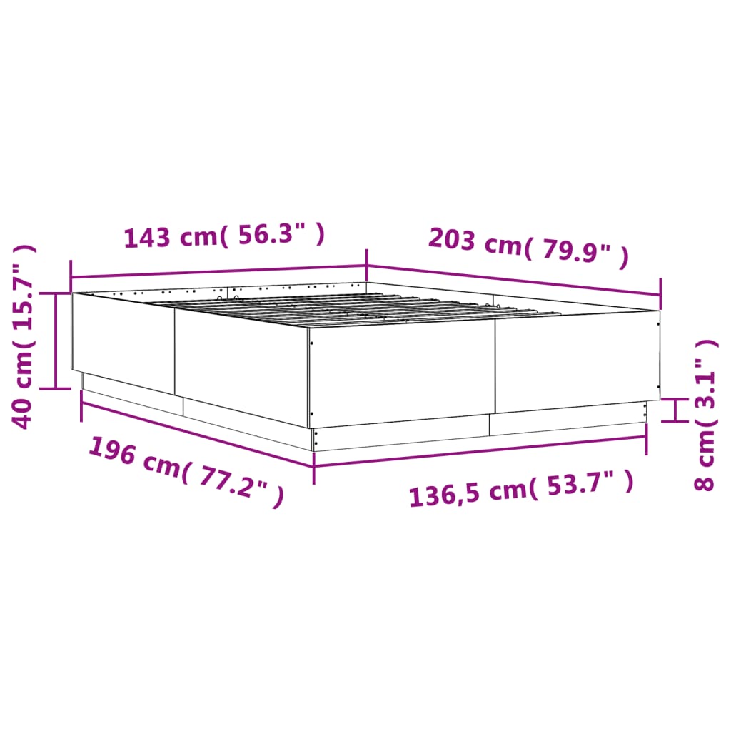 vidaXL Bed Frame without Mattress Smoked Oak 140x200 cm