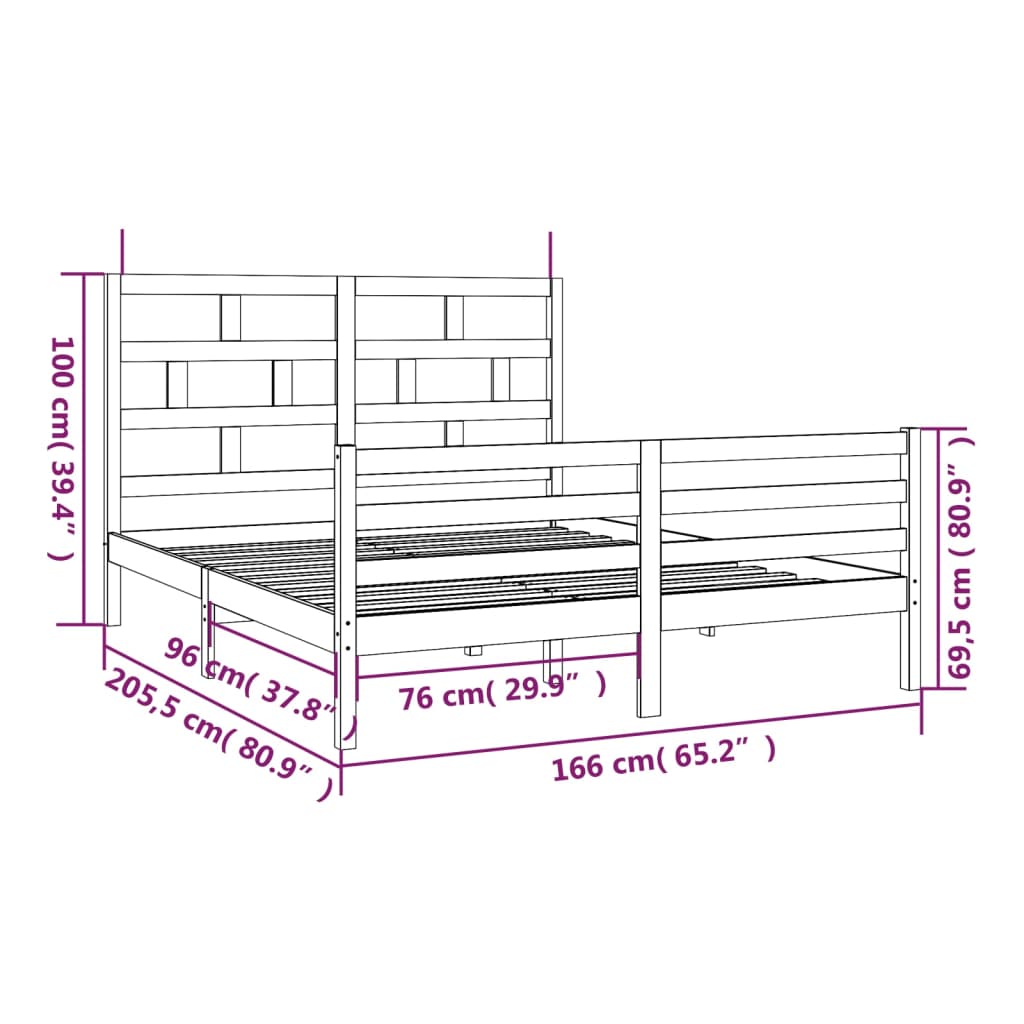 vidaXL Bed Frame without Mattress White Solid Wood 160x200 cm (810441+814205)