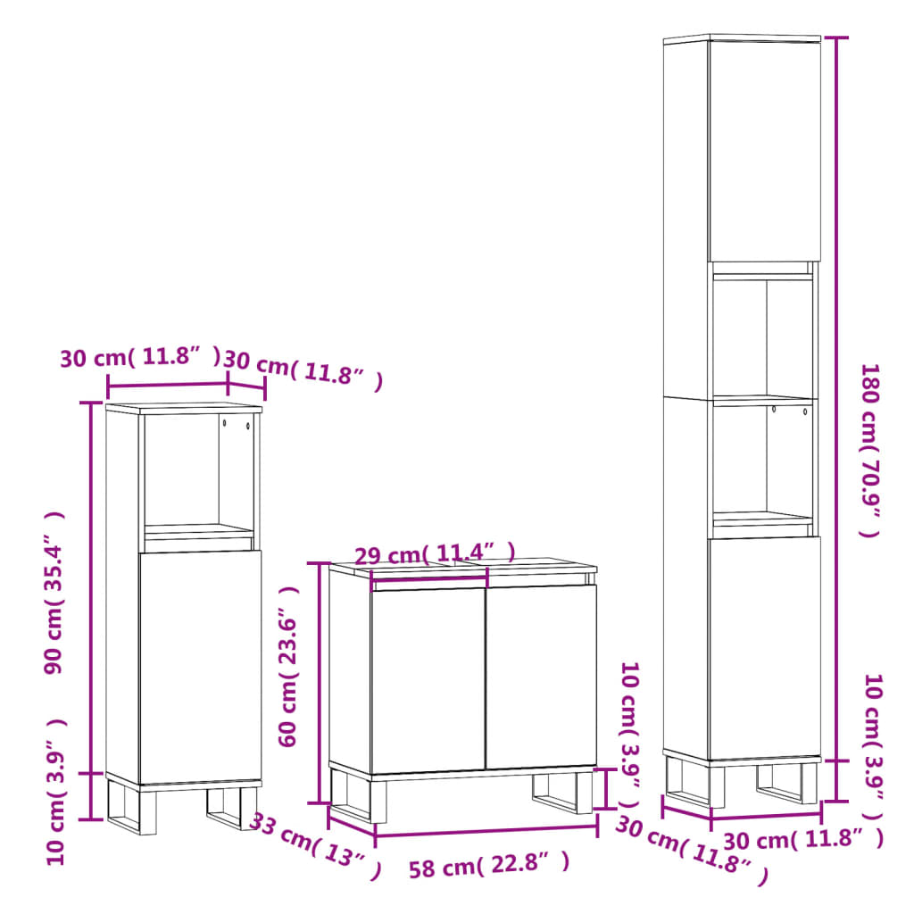 vidaXL 3 Piece Bathroom Furniture Set Black Engineered Wood