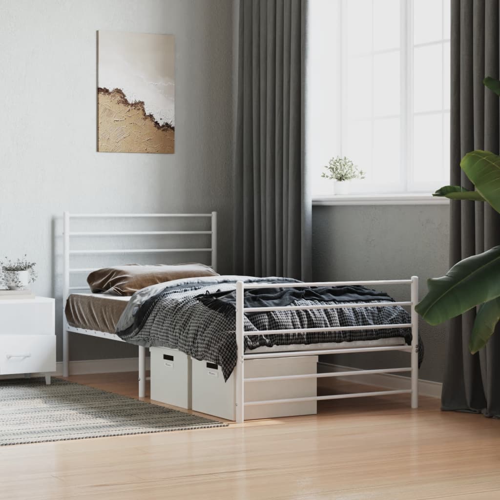 vidaXL Metal Bed Frame without Mattress with Footboard White 90x200 cm