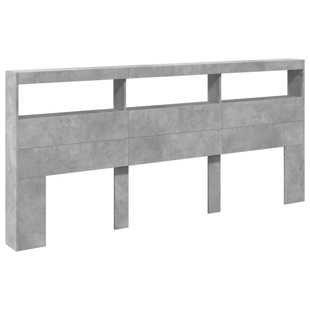 vidaXL Headboard Cabinet with LED Concrete Grey 220x17x102 cm