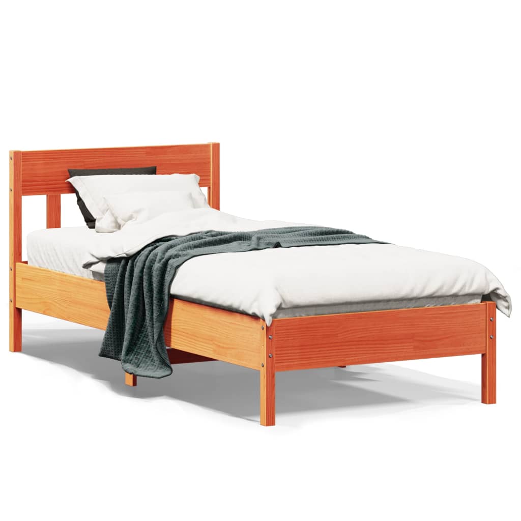 vidaXL Bed Frame without Mattress Wax Brown 90x190 cm Single Solid Wood Pine