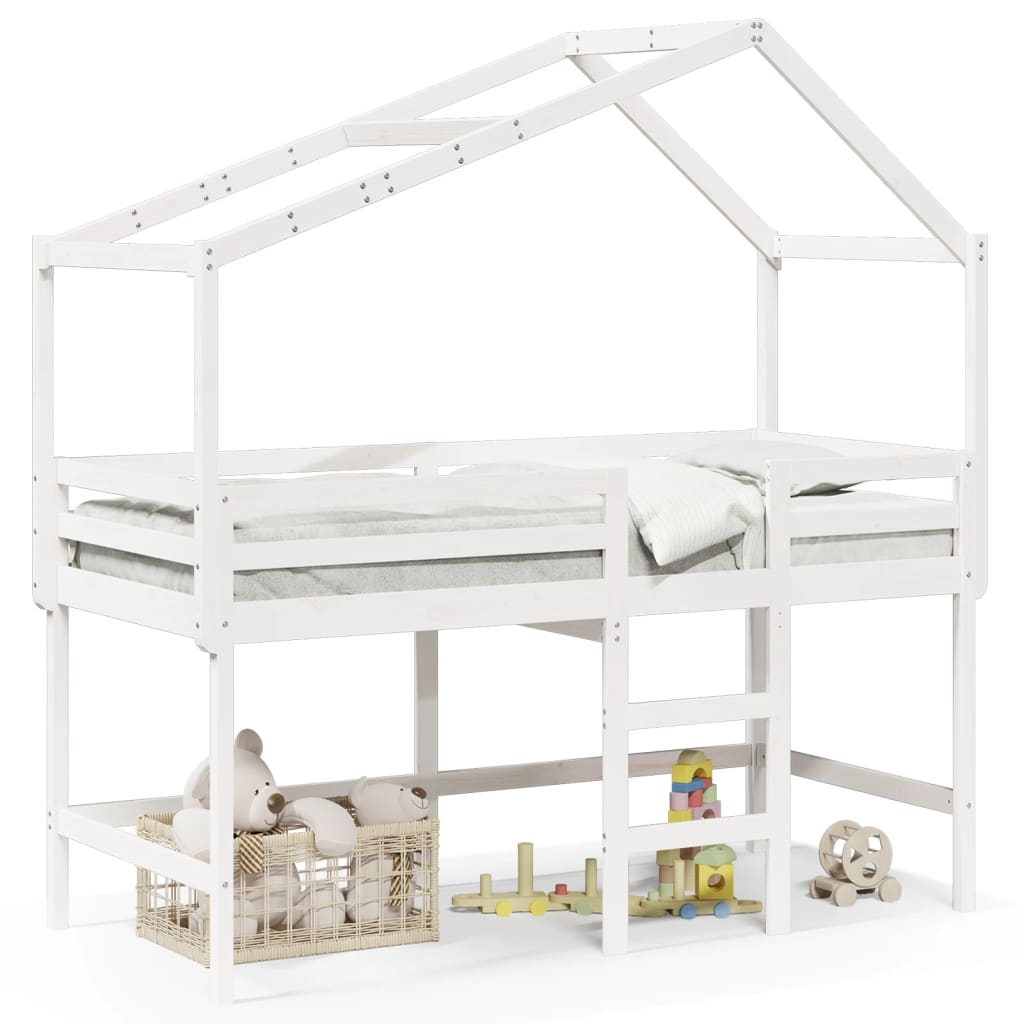 vidaXL Loft Bed with Ladder and Roof without Mattress White 80x200 cm