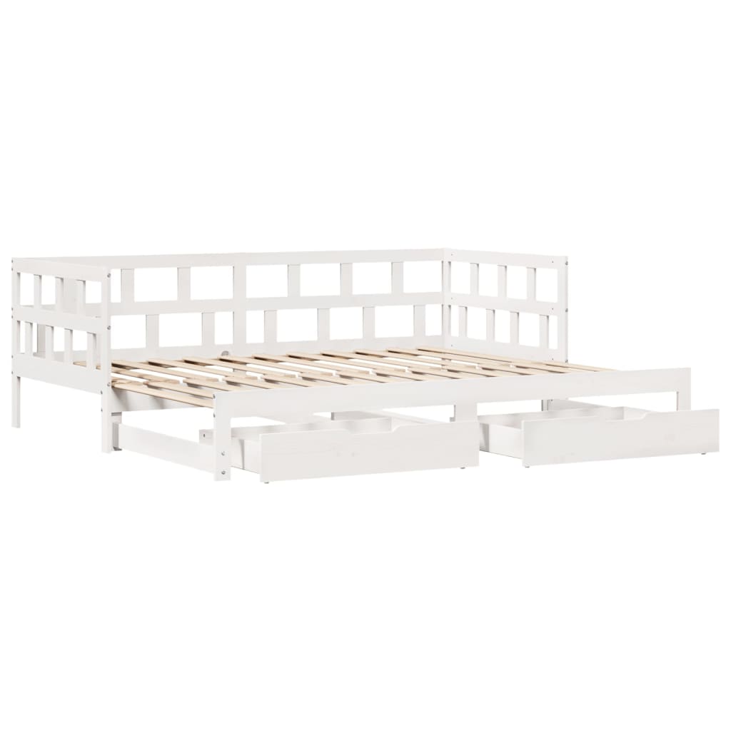 vidaXL Daybed with Trundle and Drawers without Mattress White 90x200 cm