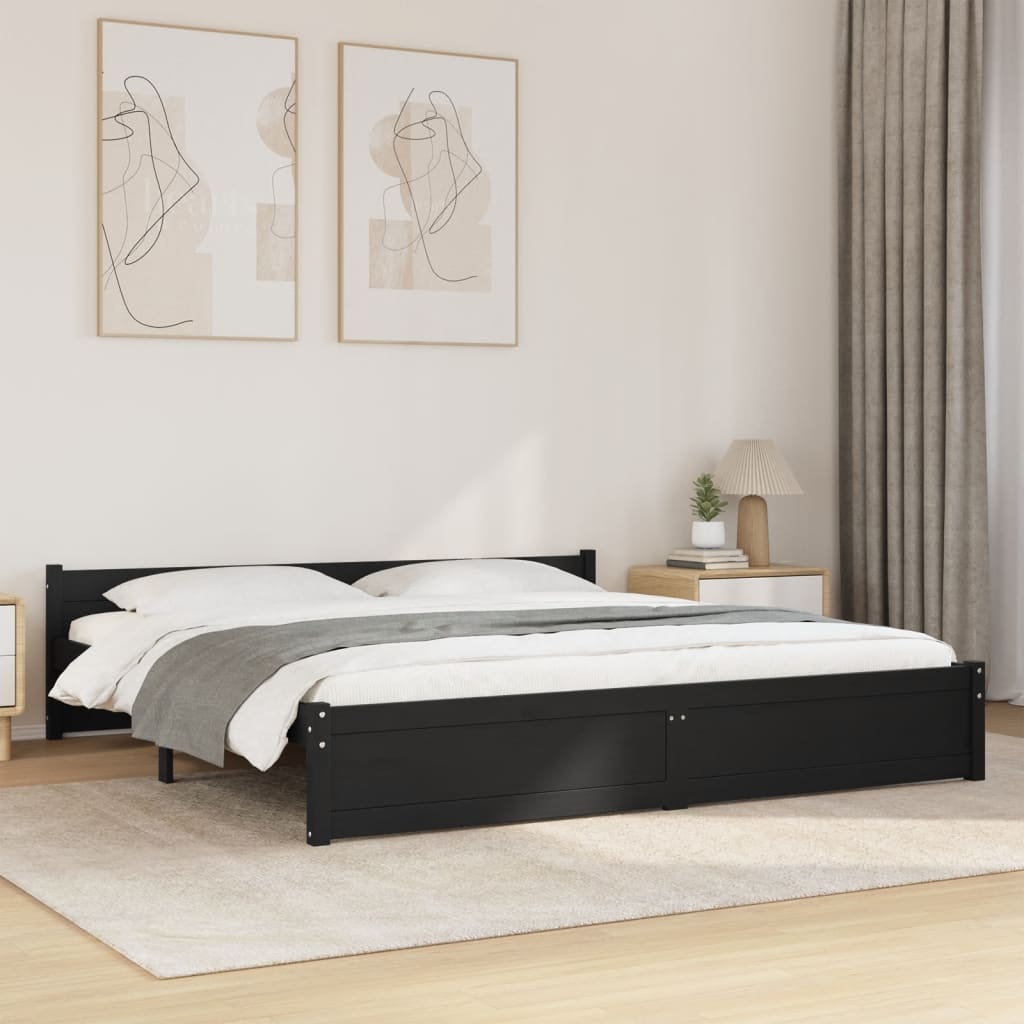 vidaXL Bed Frame without Mattress Black Solid Wood 180x200 cm Super King