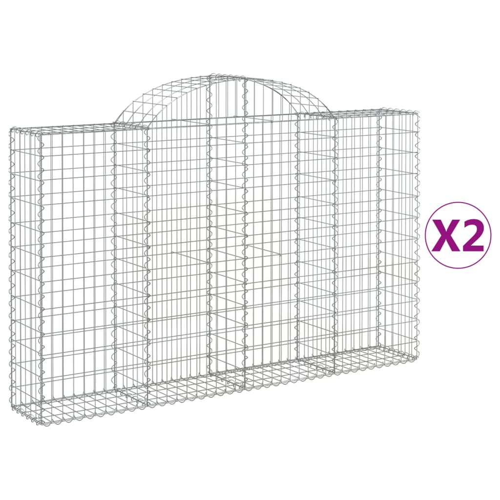 vidaXL Arched Gabion Baskets 2 pcs 200x30x120/140 cm Galvanised Iron