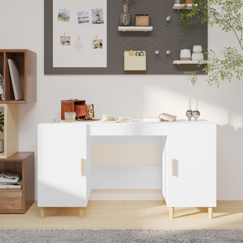 vidaXL Desk High Gloss White 140x50x75 cm Engineered Wood