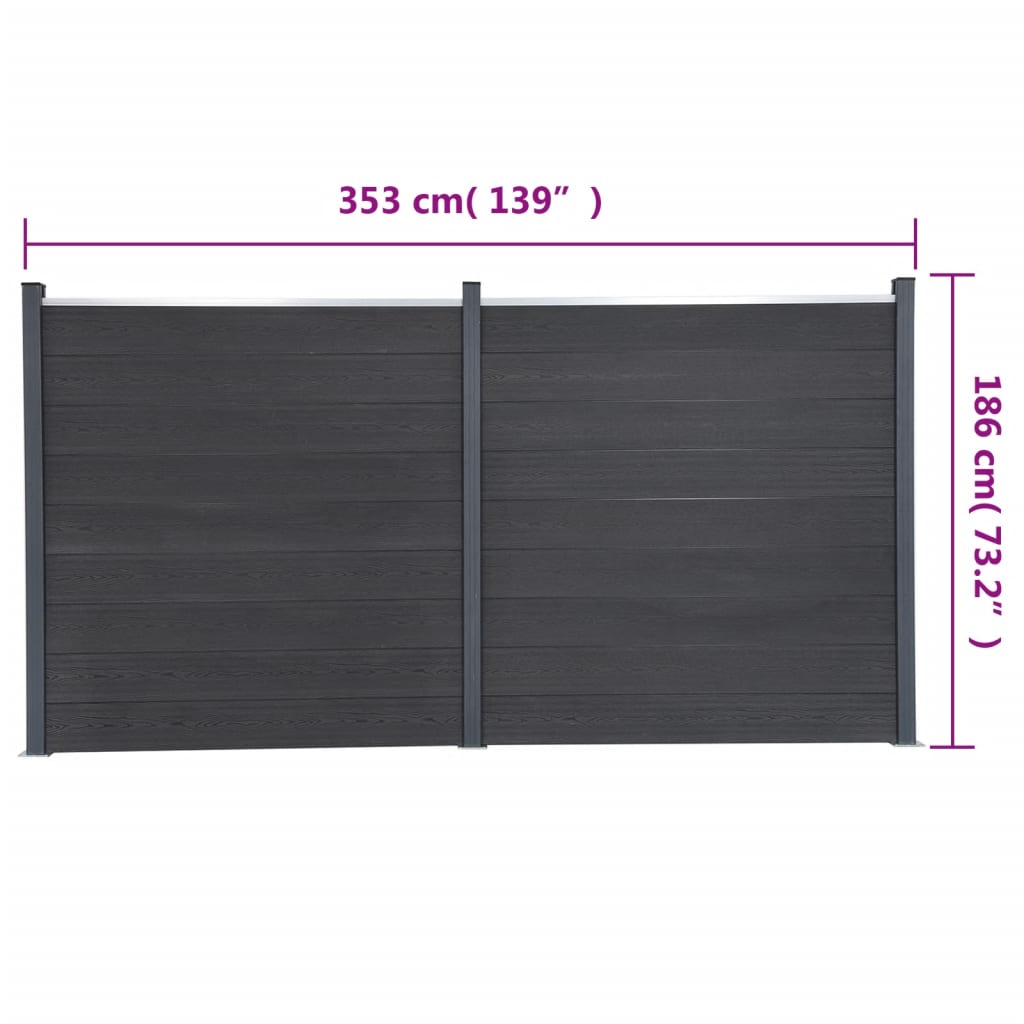 vidaXL Fence Panel Set Grey 353x186 cm WPC