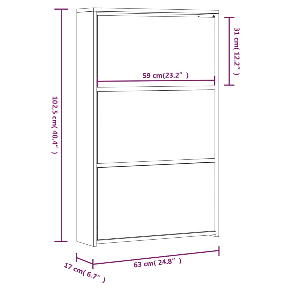 vidaXL Shoe Cabinet with Mirror 3-Layer Smoked Oak 63x17x102.5 cm