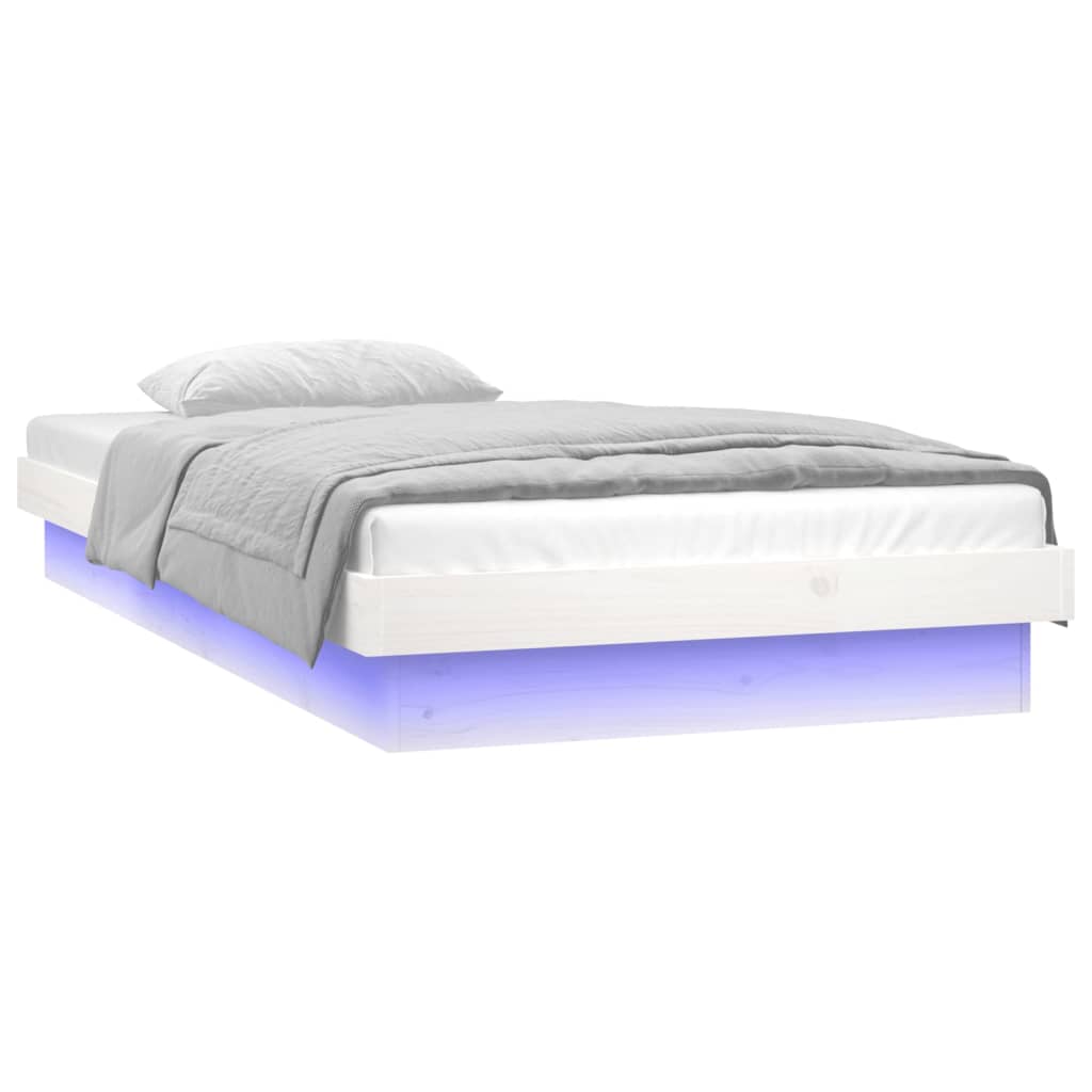 vidaXL LED Bed Frame without Mattress White Small Single Solid Wood