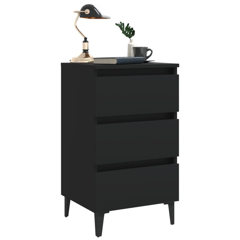 vidaXL Bed Cabinet with Metal Legs 2 pcs Black 40x35x69 cm