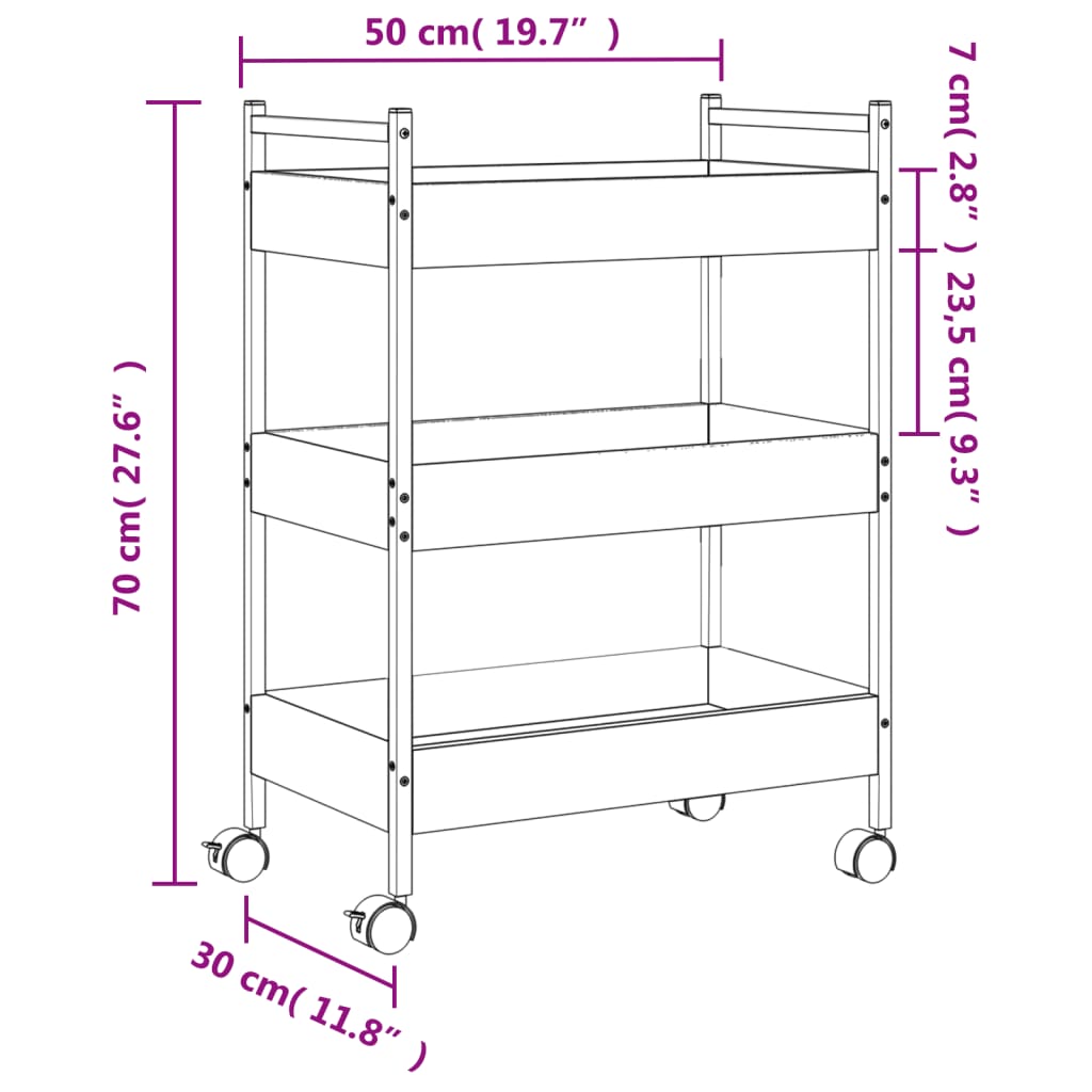 vidaXL Kitchen Trolley Black 50x30x70 cm Engineered Wood