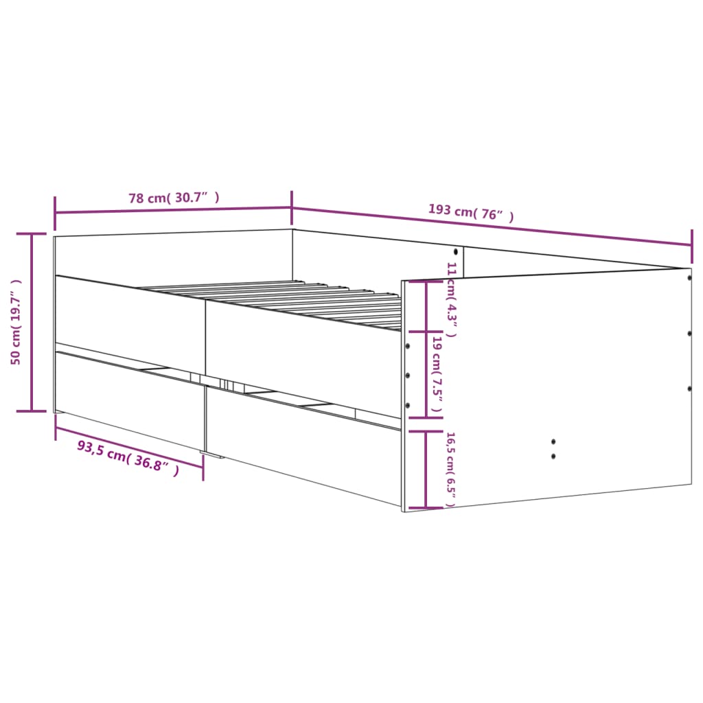 vidaXL Bed Frame without Mattress White 75x190 cm Small Single