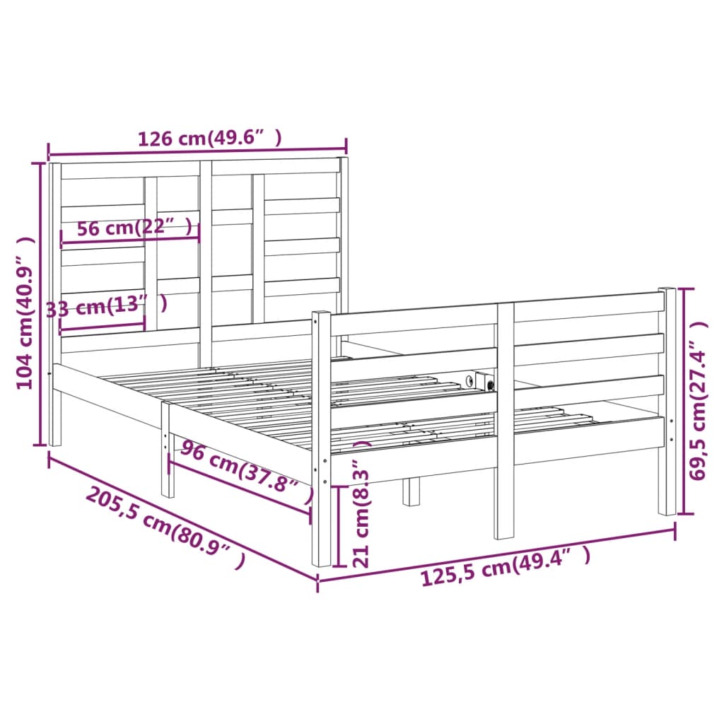 vidaXL Bed Frame without Mattress Black Solid Wood 120x200 cm