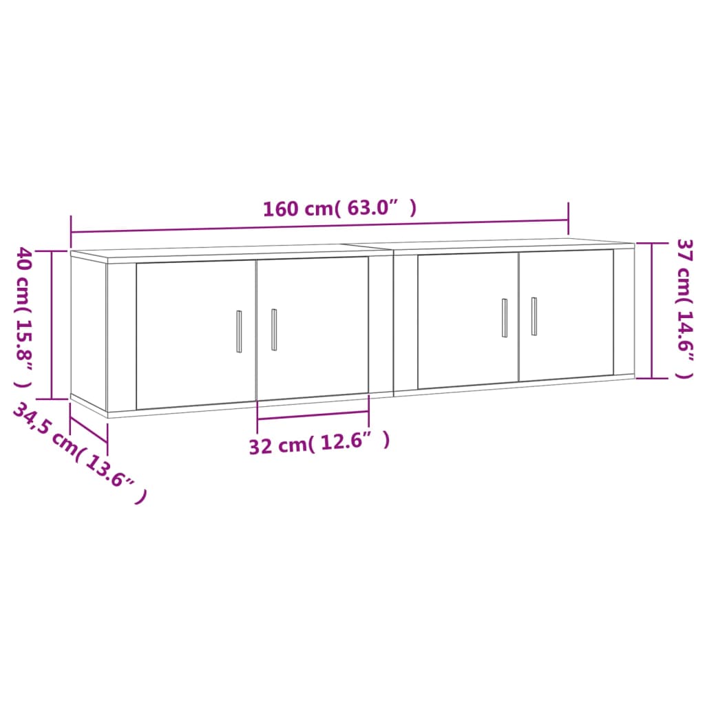 vidaXL Wall-mounted TV Cabinets 2 pcs Concrete Grey 80x34.5x40 cm