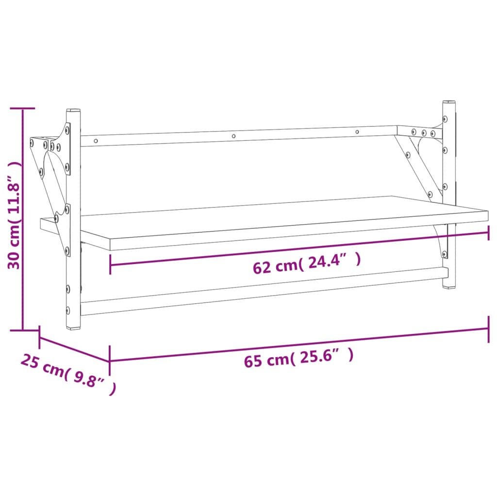 vidaXL Wall Shelves with Bars 2 pcs Brown Oak 65x25x30 cm