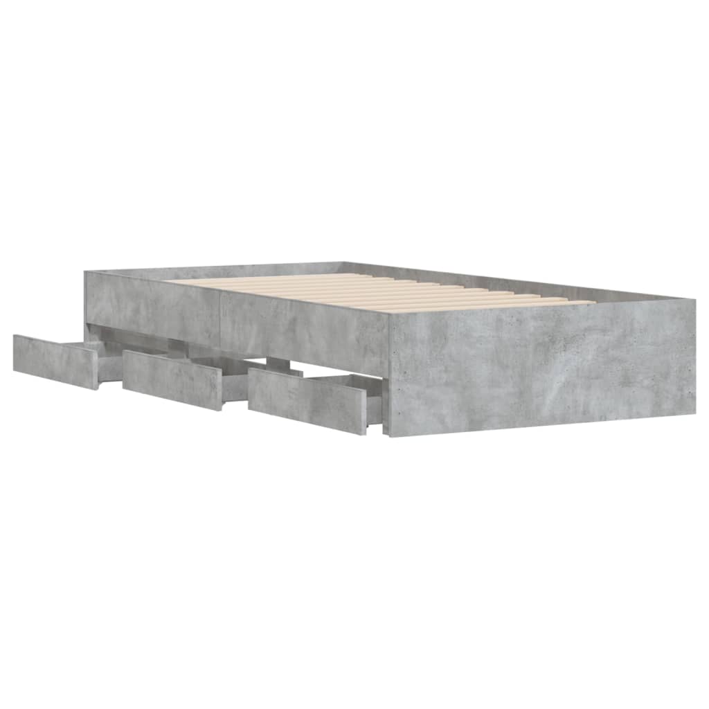 vidaXL Bed Frame with Drawers without Mattress Concrete Grey 75x190 cm Small Single