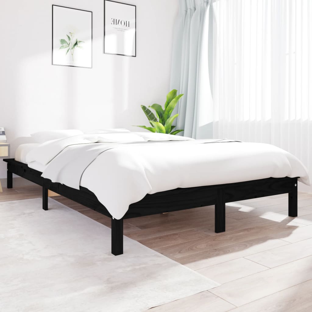 vidaXL Bed Frame without Mattress Black 140x200 cm Solid Wood