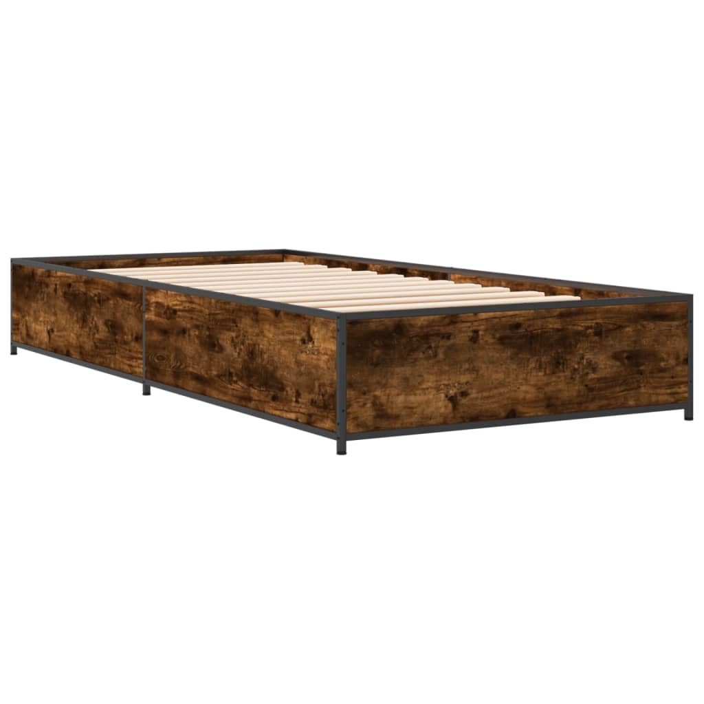 vidaXL Bed Frame Smoked Oak 90x190 cm Single Engineered Wood and Metal