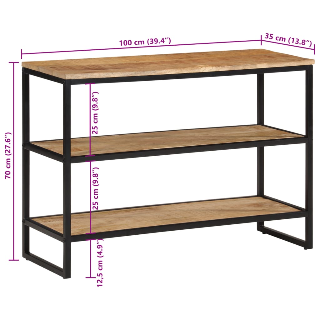 vidaXL Console Table 100x35x70 cm Solid Rough Wood Mango