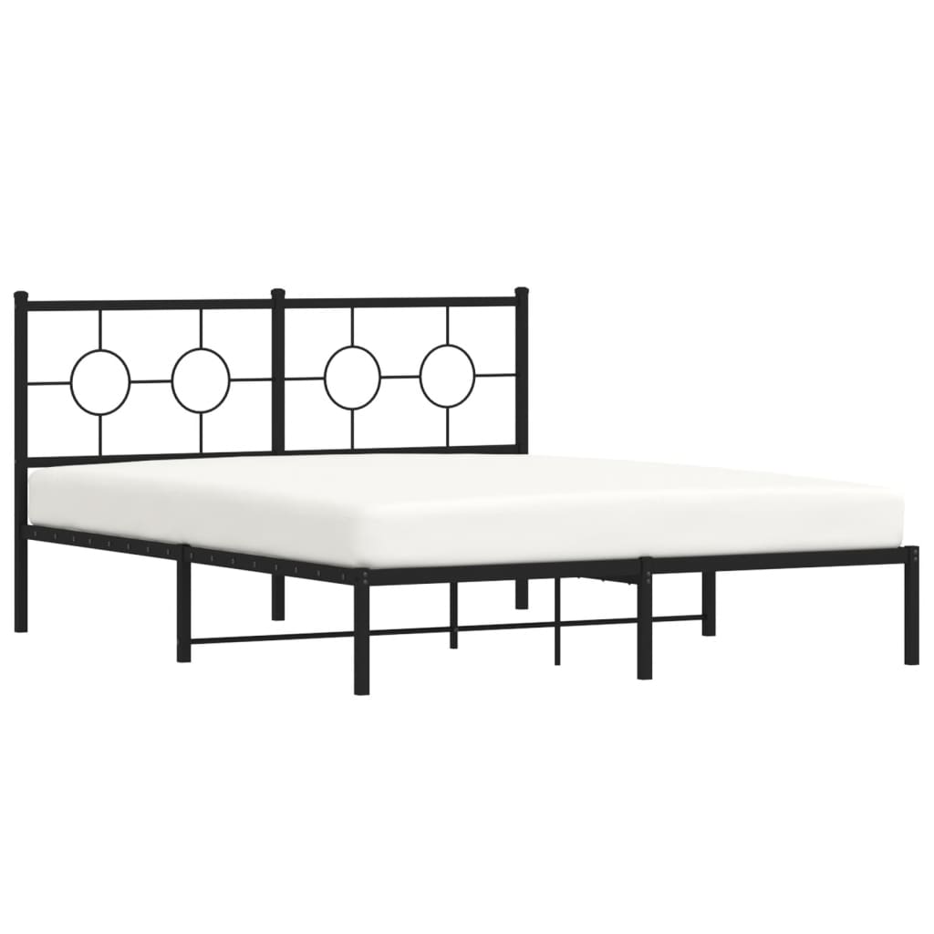 vidaXL Metal Bed Frame without Mattress with Headboard Black 150x200 cm King Size