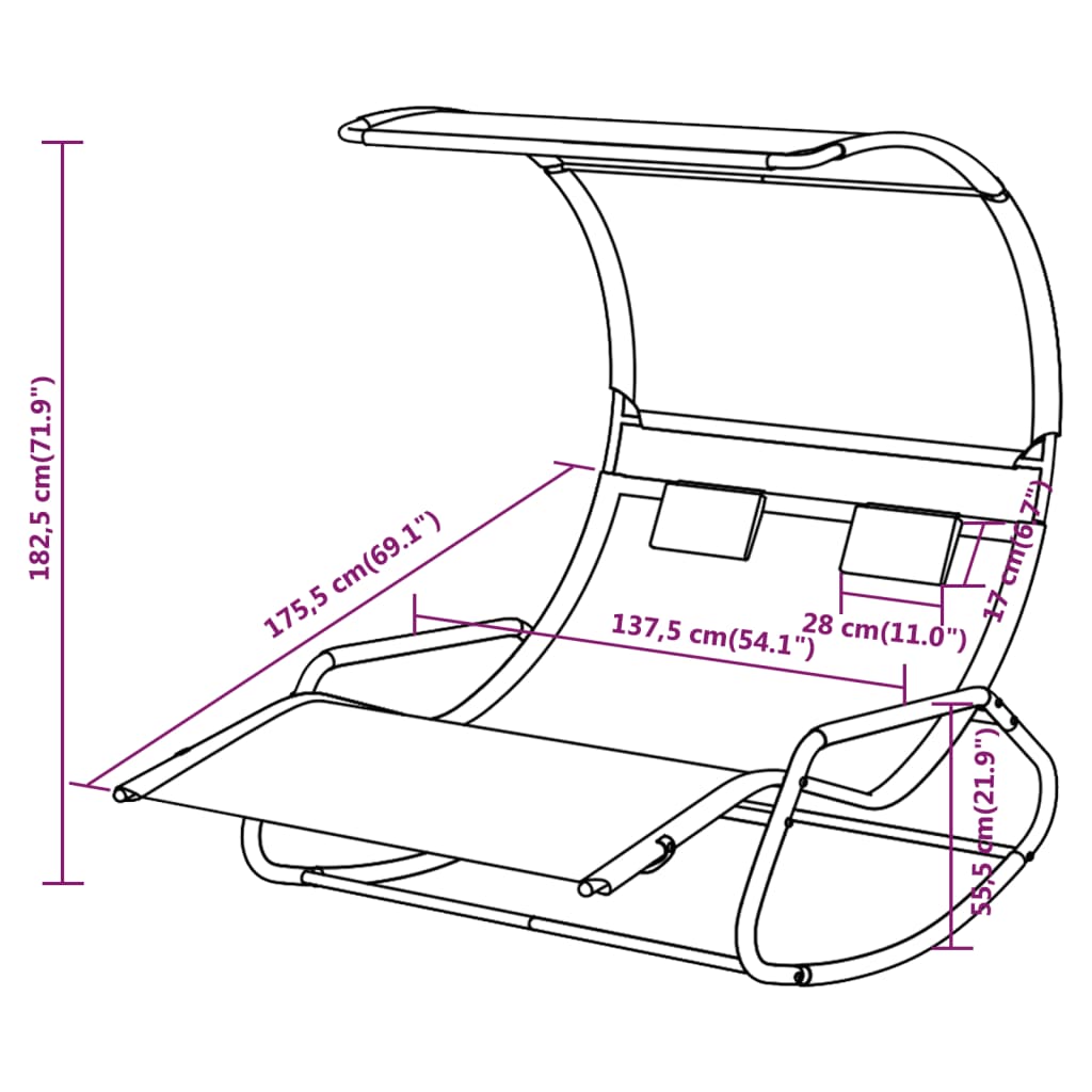 vidaXL Rocking Double Sun Lounger with Canopy Cream