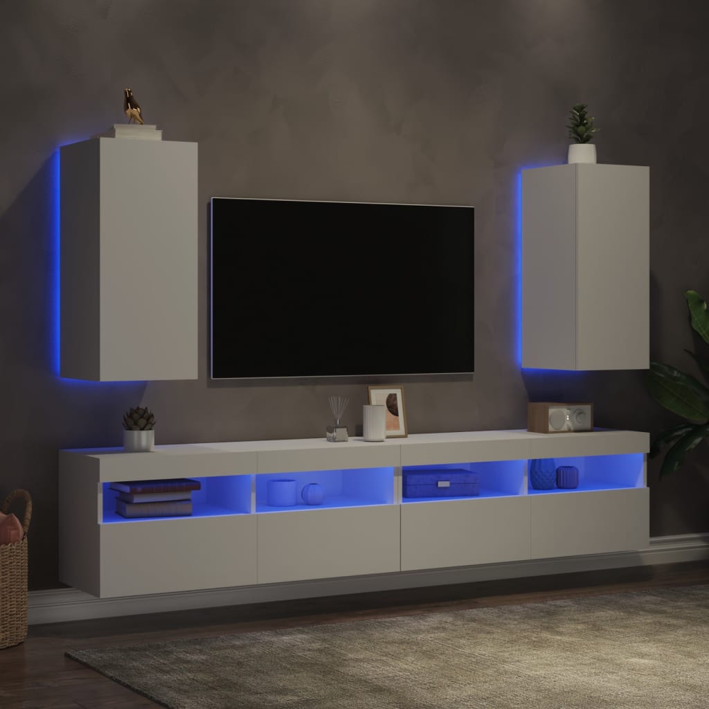 vidaXL TV Wall Cabinets with LED Lights 2 pcs White 30.5x35x70 cm