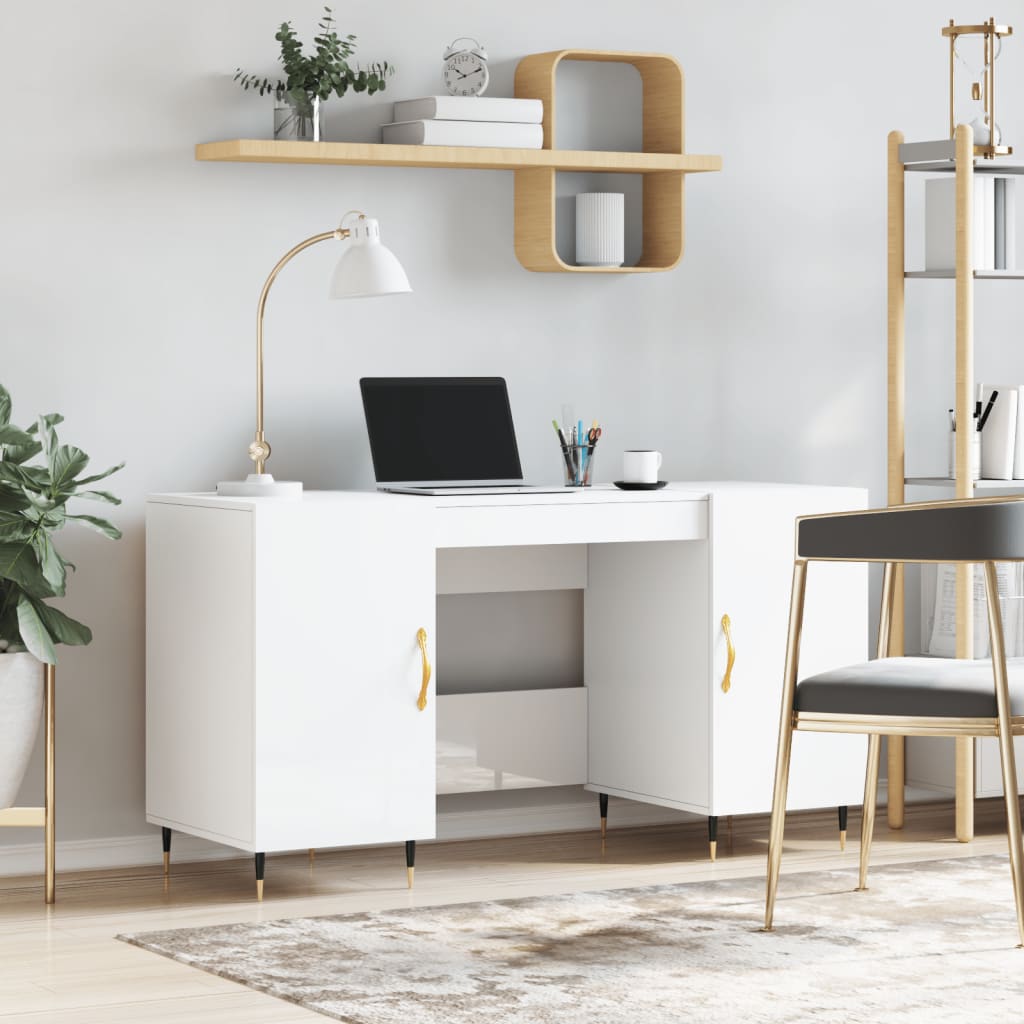 vidaXL Desk High Gloss White 140x50x75 cm Engineered Wood