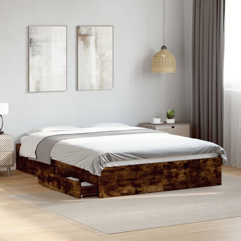 vidaXL Bed Frame with Drawers without Mattress Smoked Oak 120x190 cm Small Double