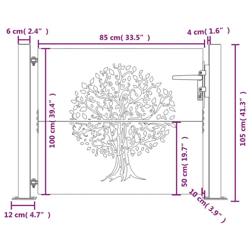 vidaXL Garden Gate 105x105 cm Corten Steel Tree Design