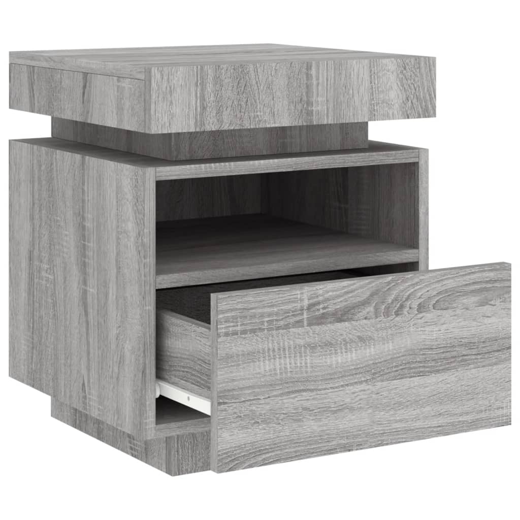 vidaXL Bedside Cabinet with LED Lights Grey Sonoma 40x39x48.5 cm