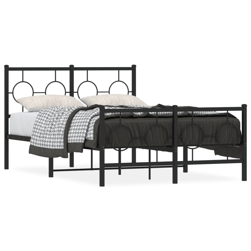 vidaXL Metal Bed Frame without Mattress with Footboard Black 120x190 cm Small Double