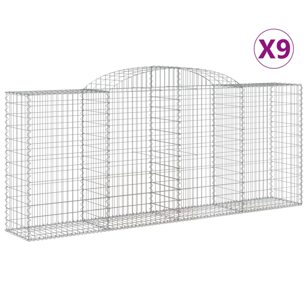 vidaXL Arched Gabion Baskets 9 pcs 300x50x120/140 cm Galvanised Iron