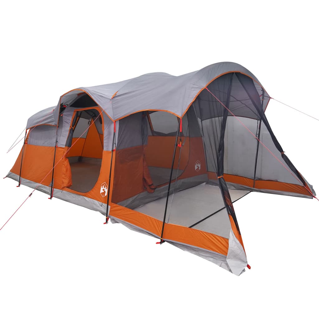 vidaXL Family Tent Tunnel 8-Person Grey and Orange Waterproof