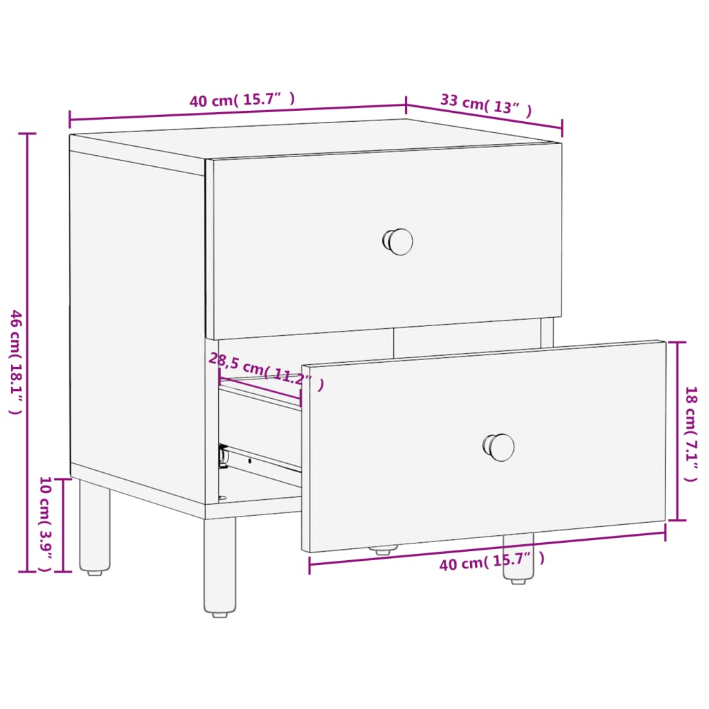 vidaXL Bedside Cabinet Black 40x33x46 cm Solid Wood Mango