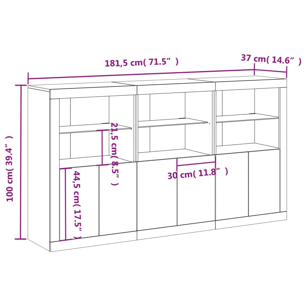 vidaXL Sideboard with LED Lights White 181.5x37x100 cm