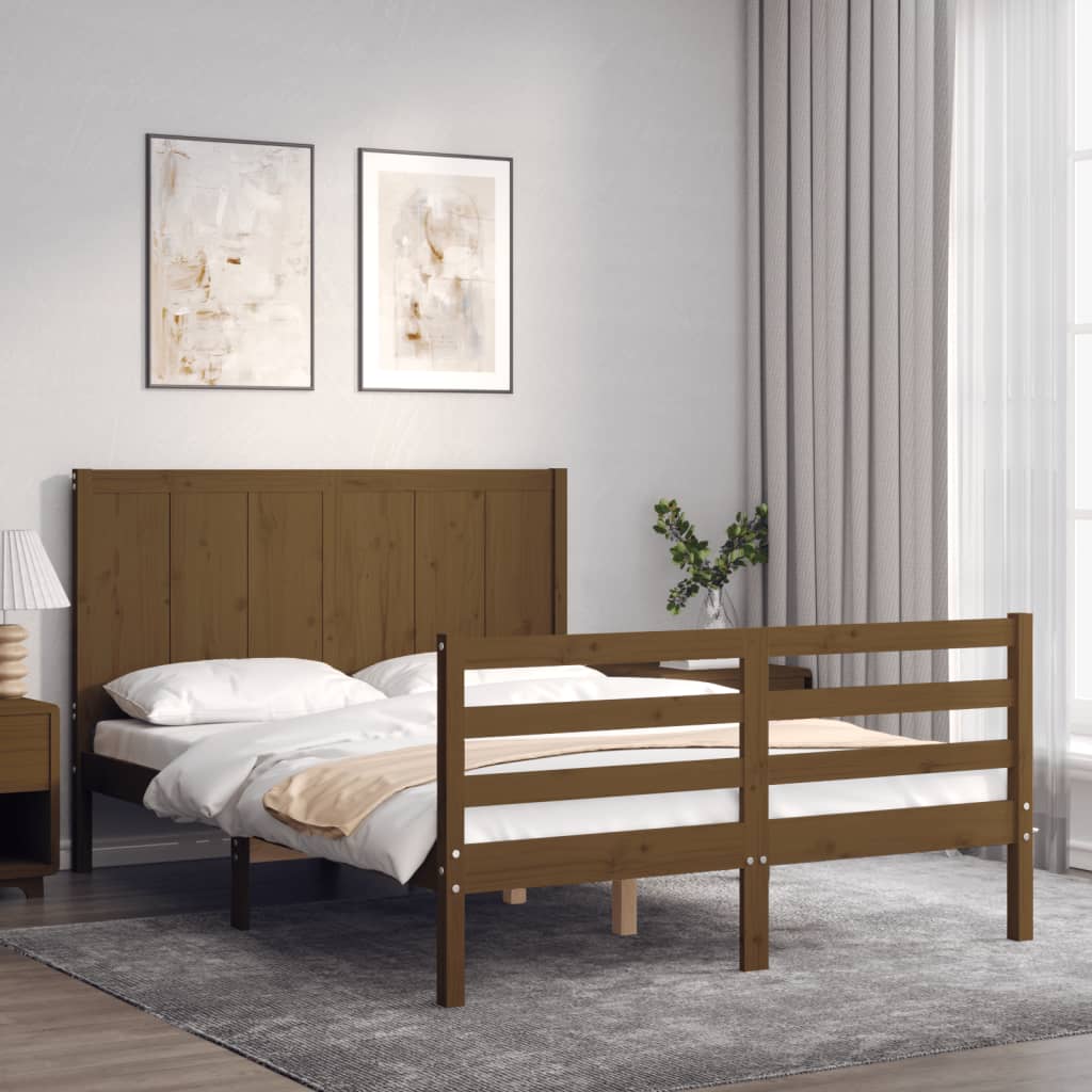 vidaXL Bed Frame without Mattress Honey Brown Small Double Solid Wood