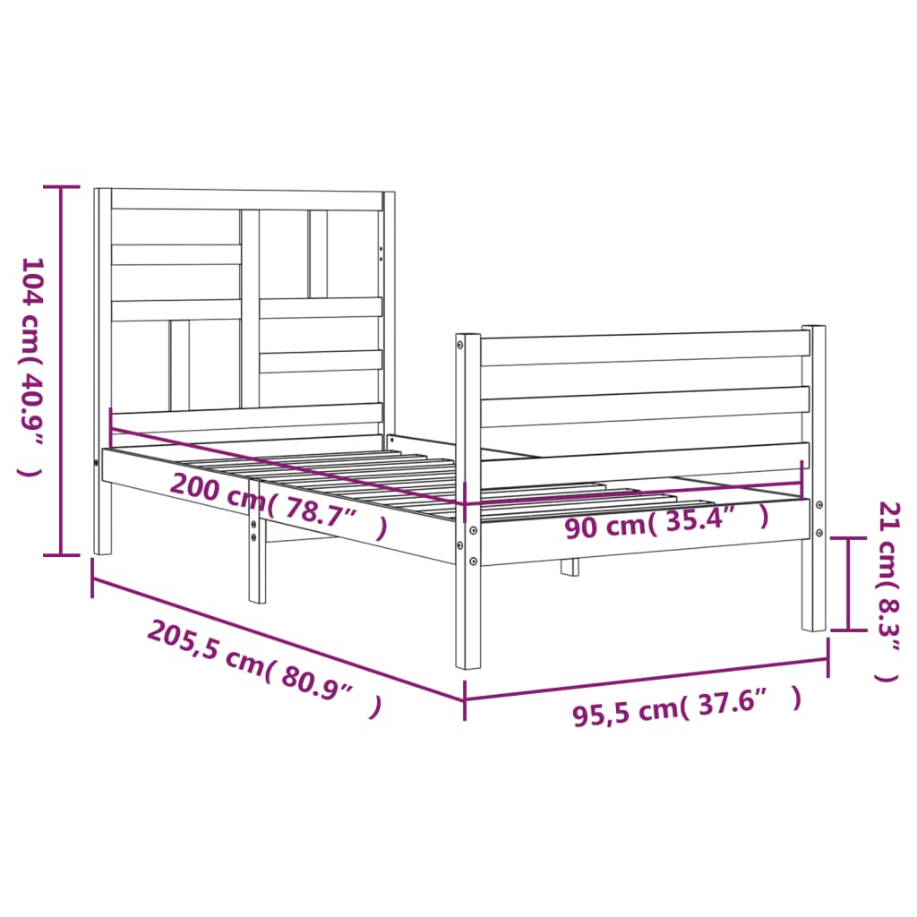 vidaXL Bed Frame without Mattress 90x200 cm Solid Wood