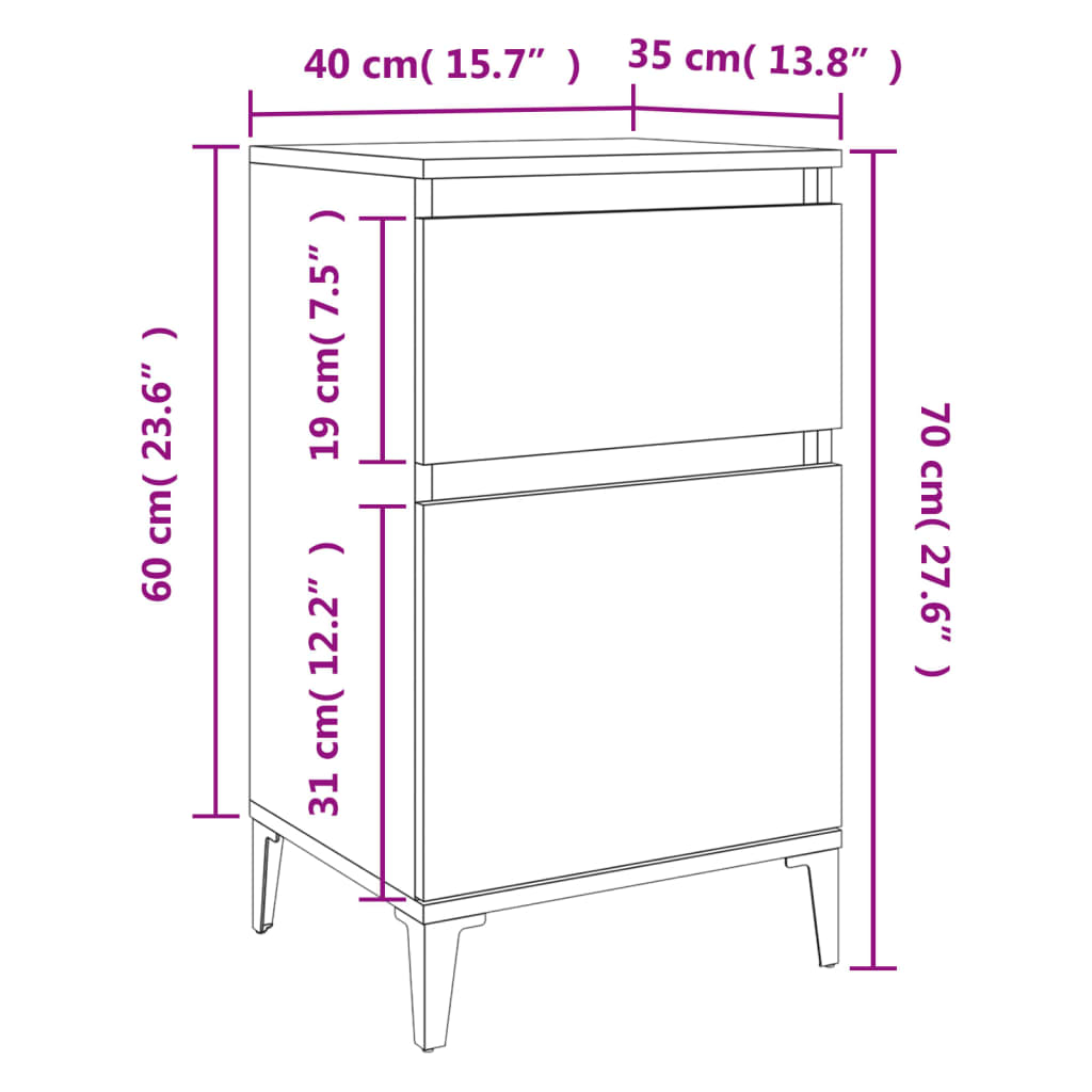 vidaXL Bedside Cabinets 2 pcs Grey Sonoma 40x35x70 cm