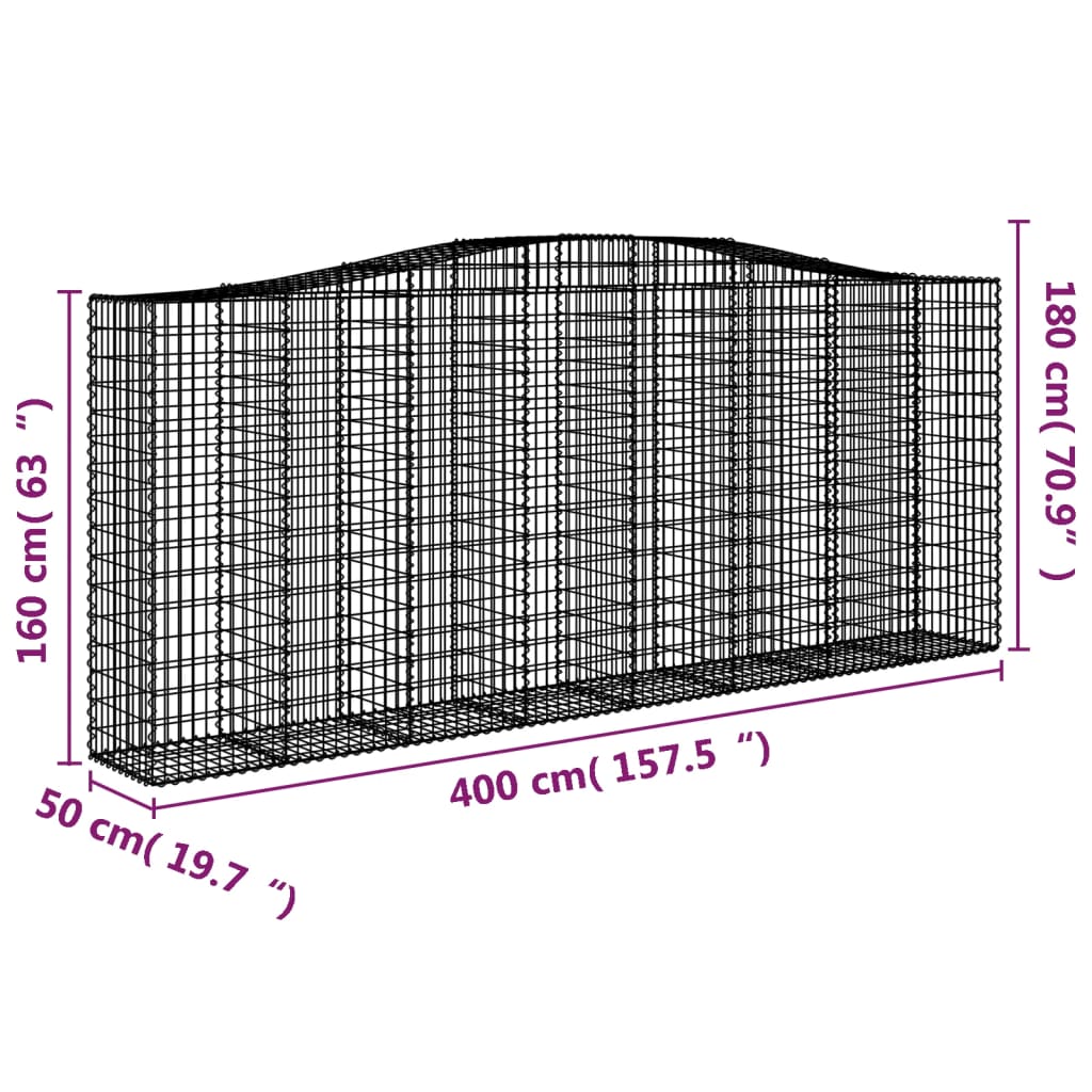 vidaXL Arched Gabion Baskets 6 pcs 400x50x160/180 cm Galvanised Iron