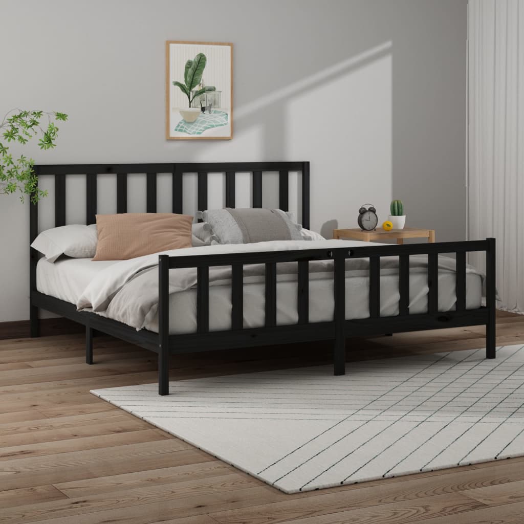 vidaXL Bed Frame without Mattress Black 200x200 cm Solid Wood Pine