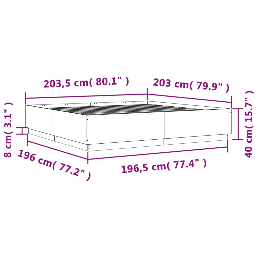 vidaXL Bed Frame with LED without Mattress Sonoma Oak 200x200 cm