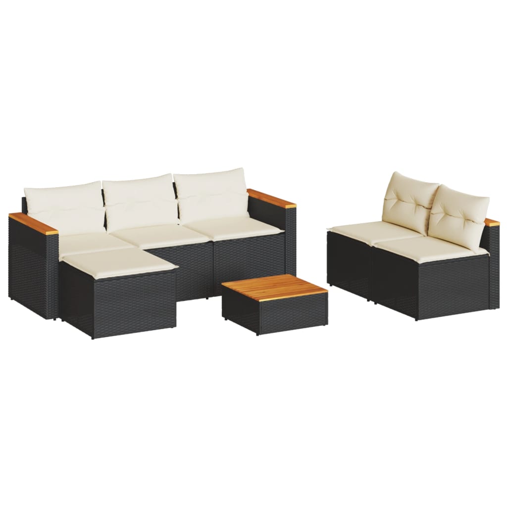 vidaXL 5 Piece Garden Sofa Set with Cushions Black Poly Rattan Acacia