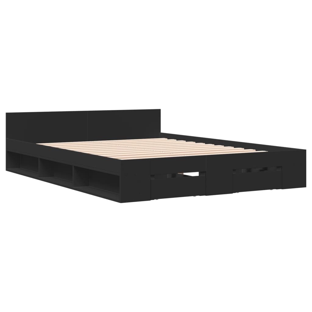 vidaXL Bed Frame with Drawers without Mattress Black 135x190 cm Double