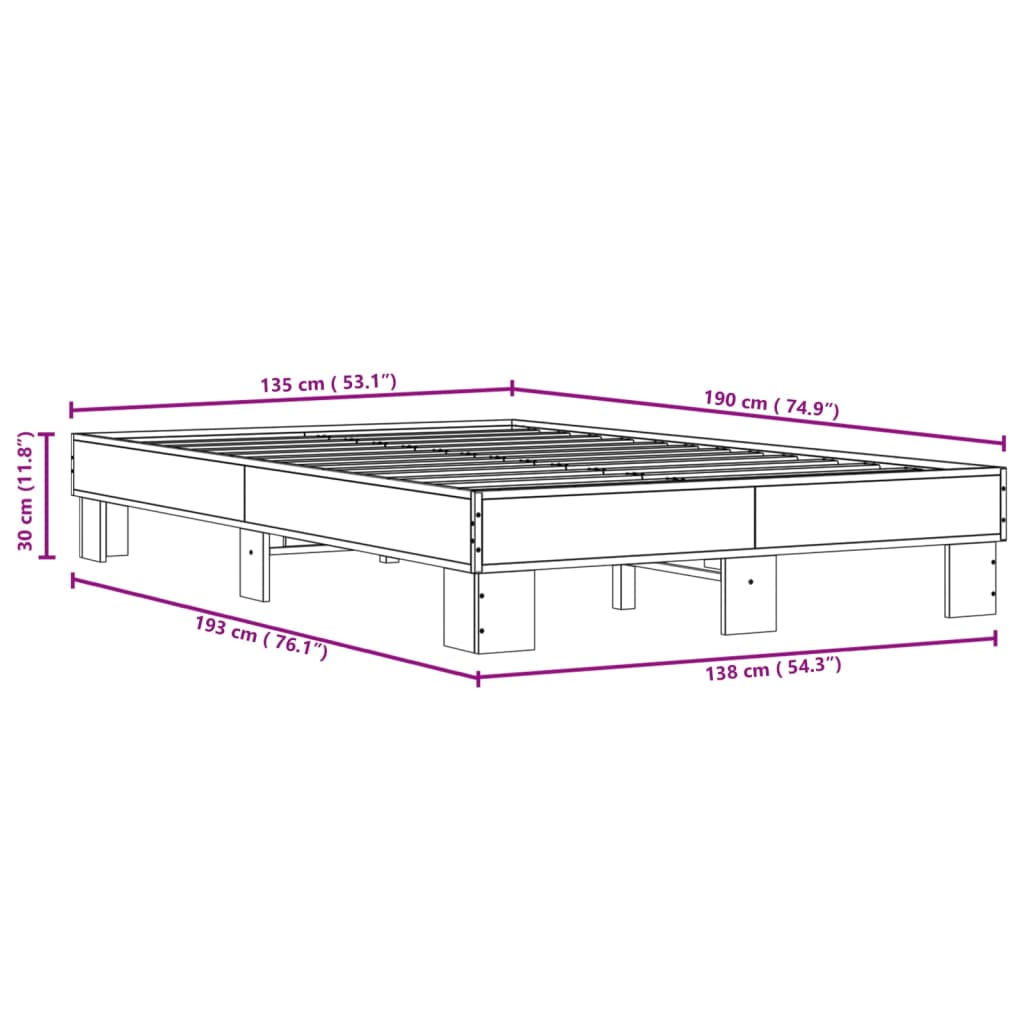 vidaXL Bed Frame without Mattress Smoked Oak 135x190 cm Double